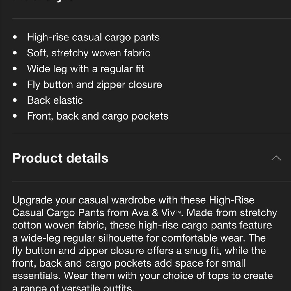 NWT Ava & Viv Olive Casual Cargo Pants - Picture 4 of 4